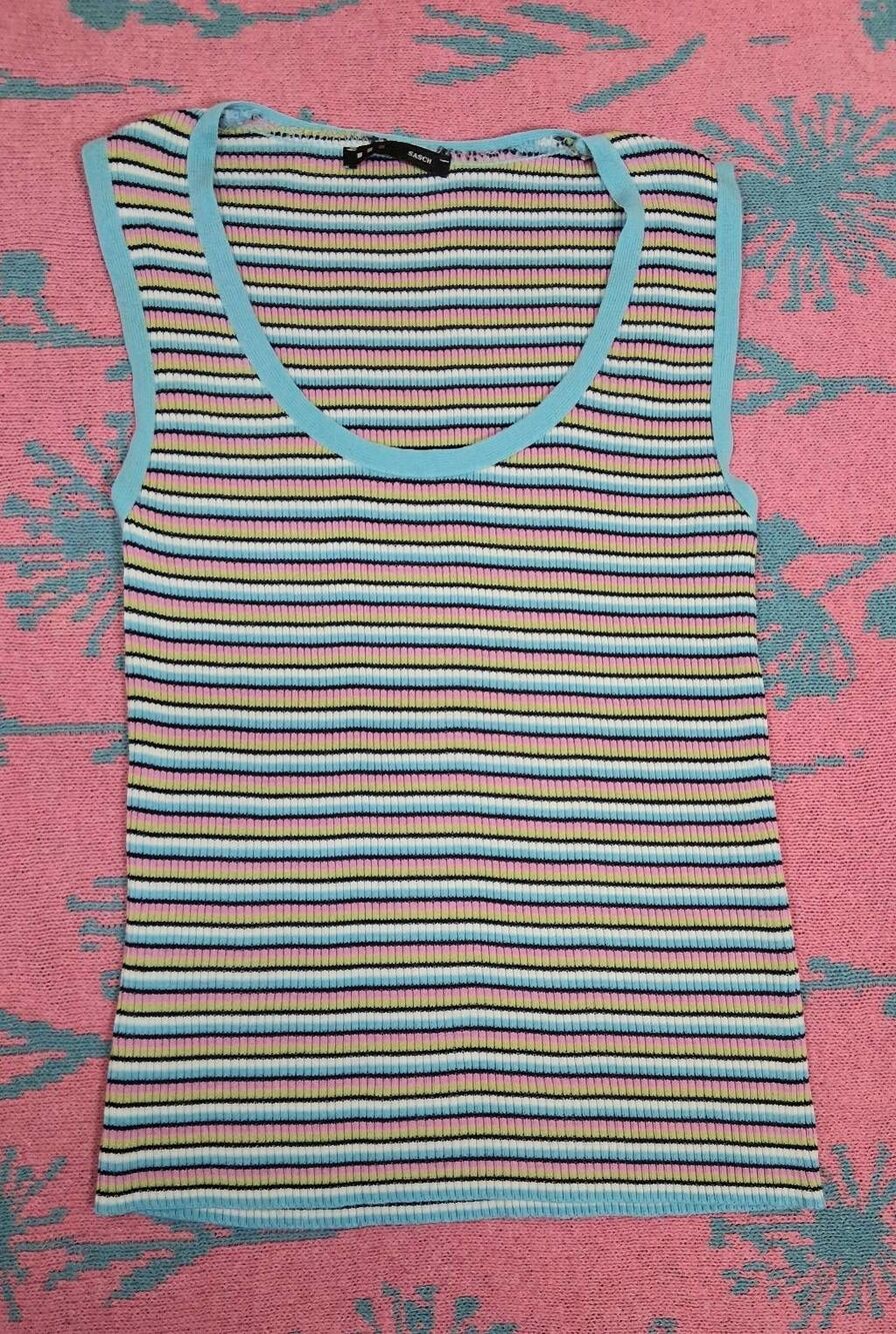 Sasch womens small tank blue fitted top candy stripe made in Italy multi color